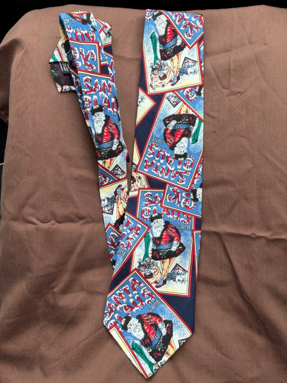 Joe Boxer Santa Graphic Novelty Neck Tie in Blue and Red